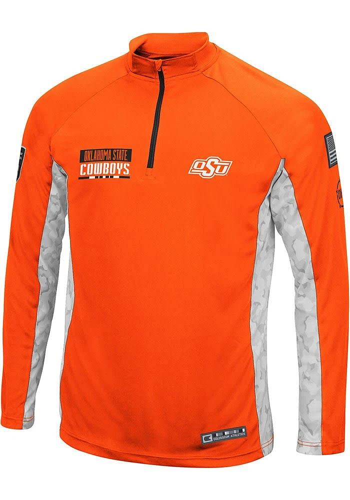 Colosseum Oklahoma State Cowboys Mens Orange OHT Tactical Long Sleeve Qtr Zip Pullover