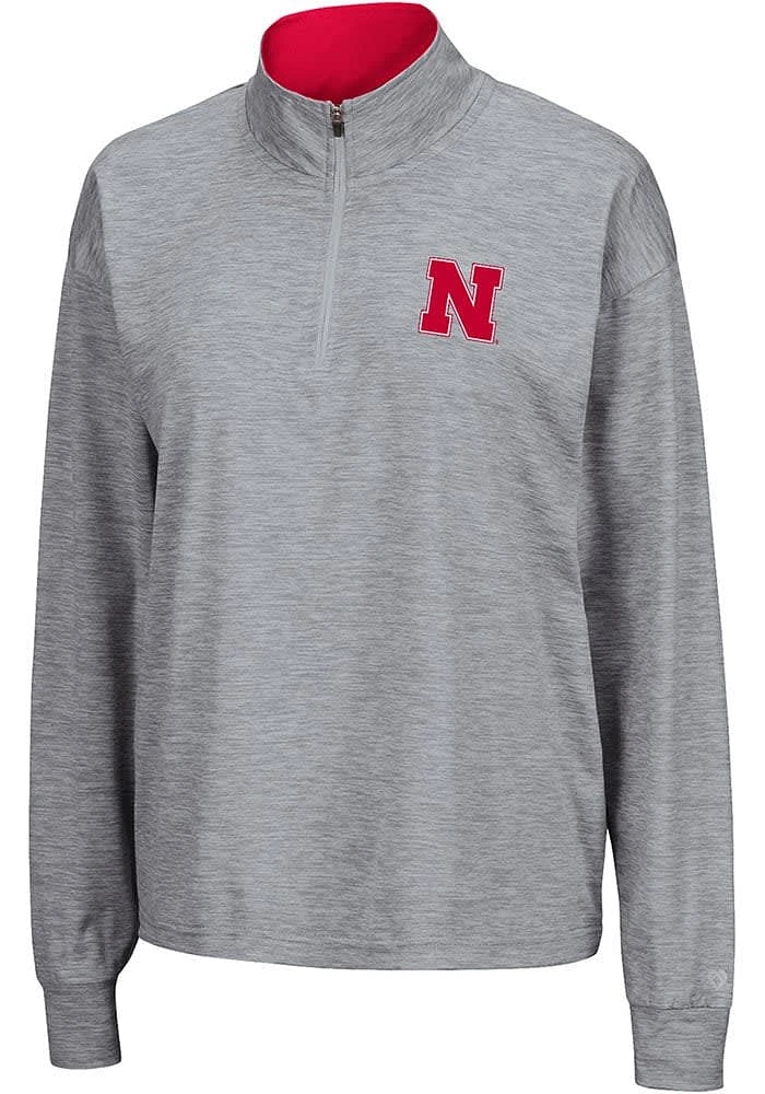 Colosseum Nebraska Cornhuskers Womens Grey Oversized Qtr Zip Pullover