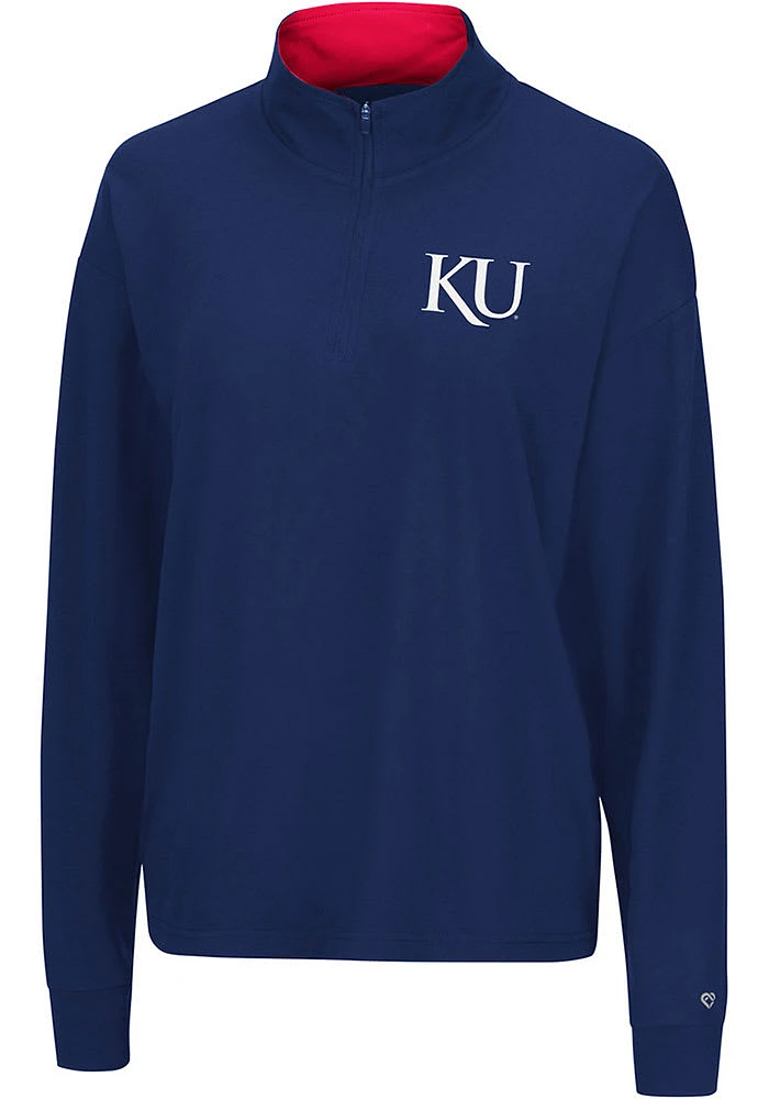 Colosseum Kansas Jayhawks Womens Navy Blue Oversized Qtr Zip Pullover