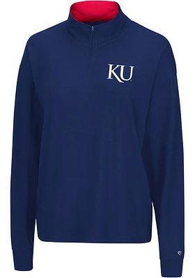 Colosseum Kansas Jayhawks Womens Navy Blue Oversized Qtr Zip Pullover