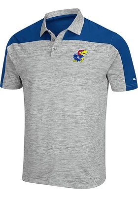 Colosseum Kansas Jayhawks Mens Grey Einstein Short Sleeve Polo