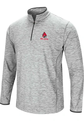Colosseum Ball State Cardinals Mens Grey Sprint Long Sleeve Qtr Zip Pullover