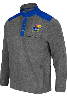 Colosseum Kansas Jayhawks Mens Charcoal Huff Snap Polar Fleece Long Sleeve Qtr Zip Pullover