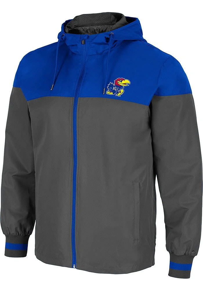 Colosseum Kansas Jayhawks Mens Charcoal Game Night Coachs Full Zip Light Weight Jacket