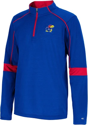 Colosseum Kansas Jayhawks Youth Blue Slugworth Long Sleeve Quarter Zip Shirt