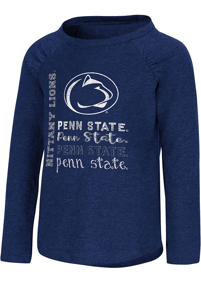 Colosseum Penn State Nittany Lions Toddler Girls Navy Blue Heart Long Sleeve T Shirt
