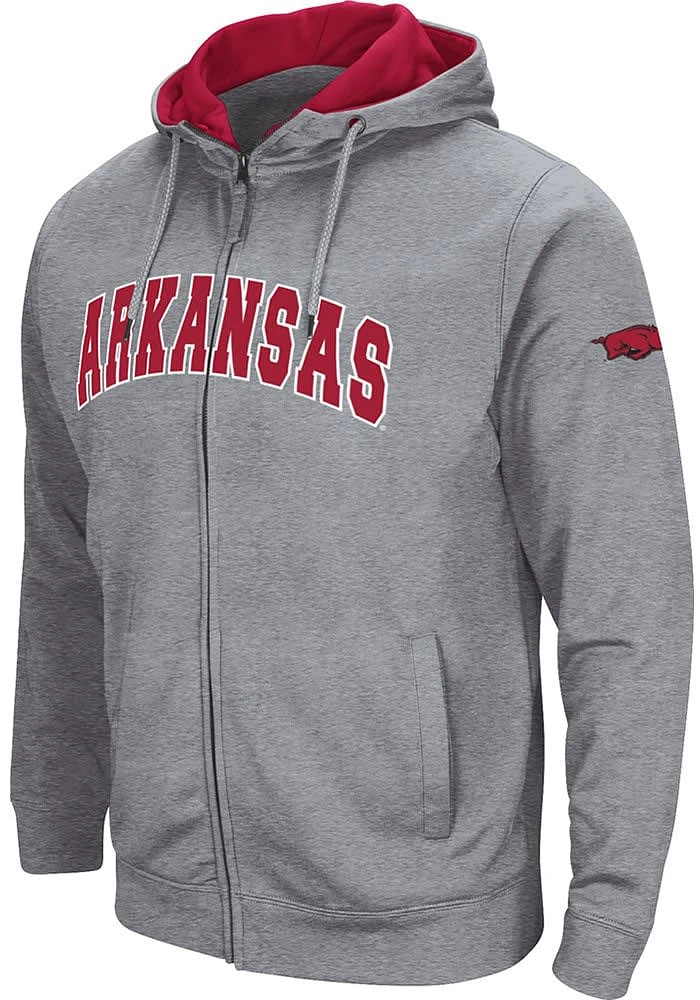 Colosseum Arkansas Razorbacks Mens Grey Henry Fleece Long Sleeve Full Zip Jacket