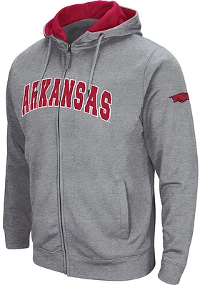 Colosseum Arkansas Razorbacks Mens Grey Henry Fleece Long Sleeve Full Zip Jacket