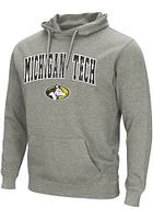 Colosseum Michigan Tech Huskies Mens Grey Arch Mascot Long Sleeve Hoodie