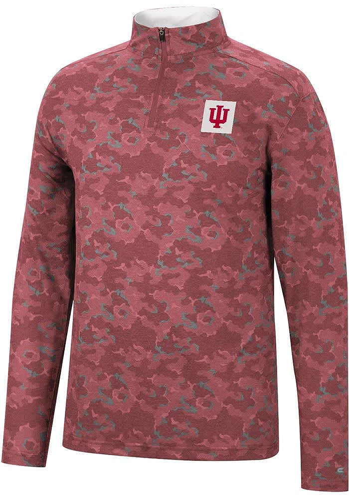 Colosseum Indiana Hoosiers Mens Cardinal Tivo Camo Long Sleeve Qtr Zip Pullover