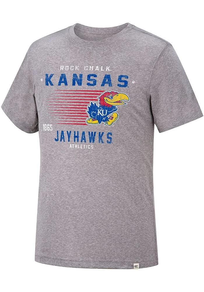 Colosseum Kansas Jayhawks Grey Les Triblend Short Sleeve Fashion T Shirt