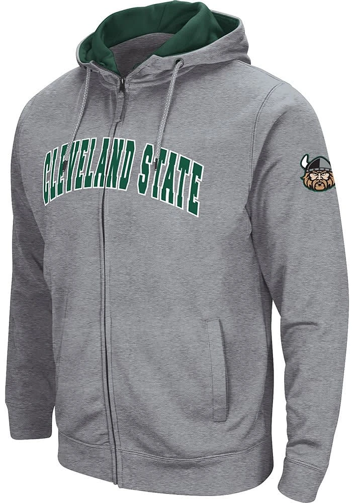 Colosseum Cleveland State Vikings Mens Grey Henry Fleece Long Sleeve Full Zip Jacket