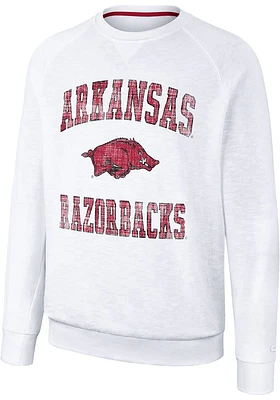 Colosseum Arkansas Razorbacks Mens White Reggie Long Sleeve Crew Sweatshirt