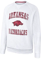 Colosseum Arkansas Razorbacks Mens White Reggie Long Sleeve Crew Sweatshirt