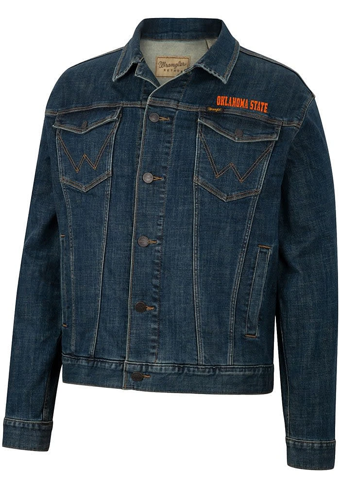 Wrangler Oklahoma State Cowboys Mens Blue Retro Denim Light Weight Jacket