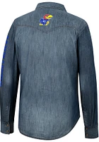 Wrangler Kansas Jayhawks Mens Blue Western Snap Long Sleeve Dress Shirt