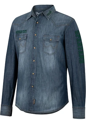 Wrangler Michigan State Spartans Mens Blue Western Snap Long Sleeve Dress Shirt