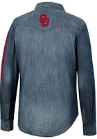 Wrangler Oklahoma Sooners Mens Blue Western Snap Long Sleeve Dress Shirt