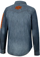 Wrangler Oklahoma State Cowboys Mens Blue Western Snap Long Sleeve Dress Shirt