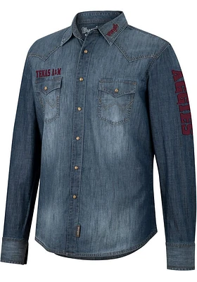 Wrangler Texas A&M Aggies Mens Blue Western Snap Long Sleeve Dress Shirt