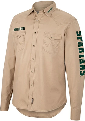Wrangler Michigan State Spartans Mens Tan Western Snap Long Sleeve Dress Shirt