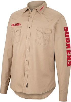 Wrangler Oklahoma Sooners Mens Tan Western Snap Long Sleeve Dress Shirt