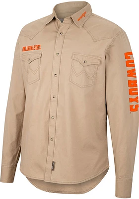 Wrangler Oklahoma State Cowboys Mens Tan Western Snap Long Sleeve Dress Shirt