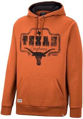 Wrangler Texas Longhorns Mens Burnt Orange Rope Long Sleeve Hoodie