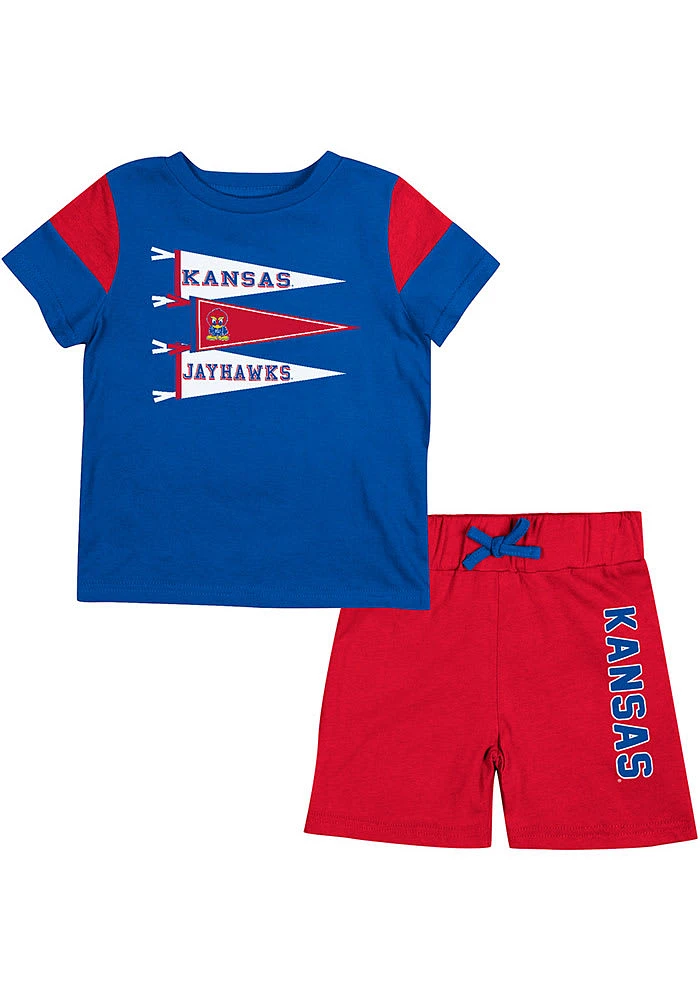 Colosseum Kansas Jayhawks Infant Blue Herman SS Set Top and Bottom
