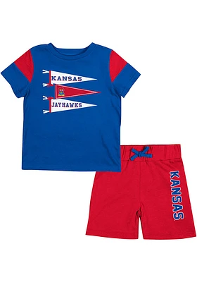 Colosseum Kansas Jayhawks Infant Blue Herman SS Set Top and Bottom