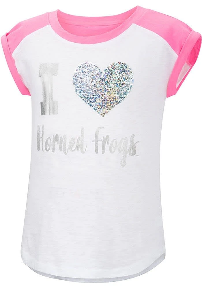 Colosseum TCU Horned Frogs Girls White Patty Cake Sequin Short Sleeve Fashion T-Shirt