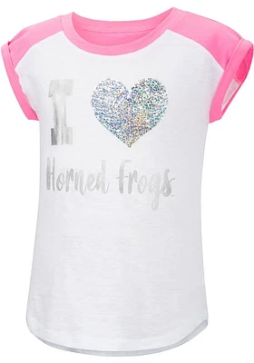 Colosseum TCU Horned Frogs Girls White Patty Cake Sequin Short Sleeve Fashion T-Shirt