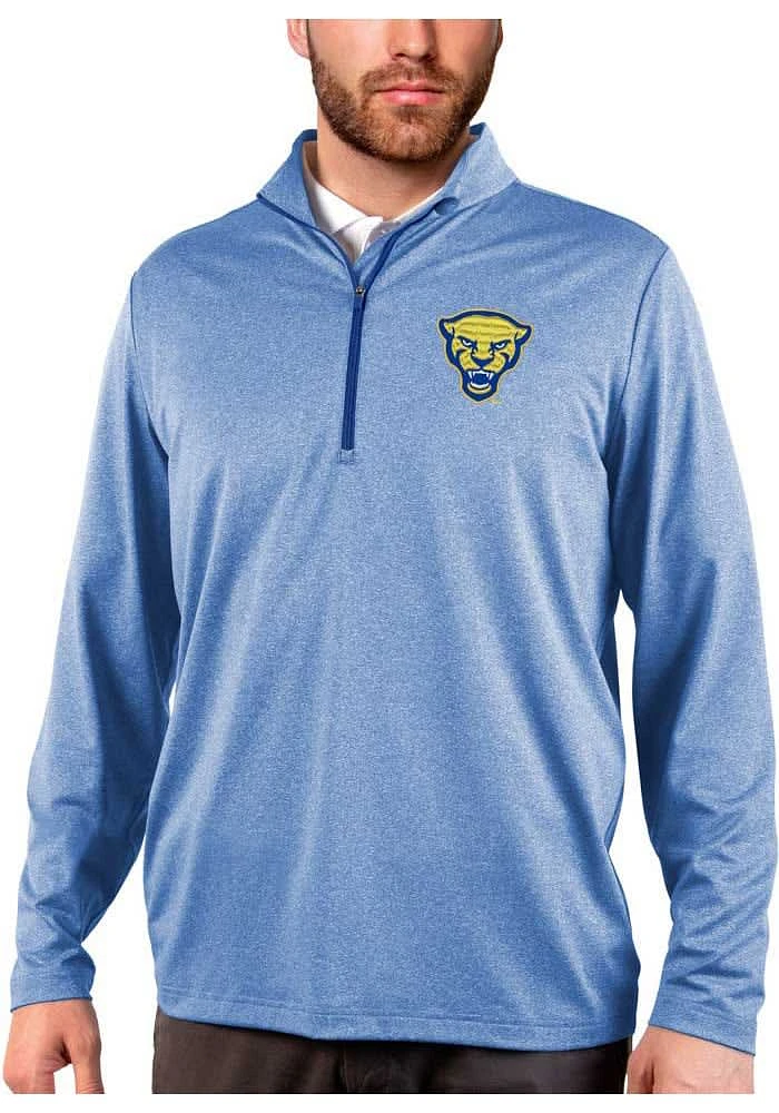 Antigua Pitt Panthers Mens Blue Rally Mascot Long Sleeve Qtr Zip Pullover