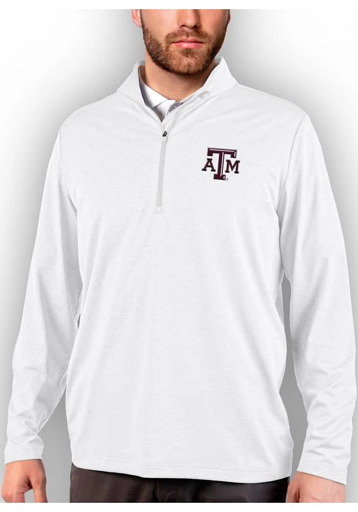 Antigua Texas A&M Aggies Mens White Rally Long Sleeve Qtr Zip Pullover