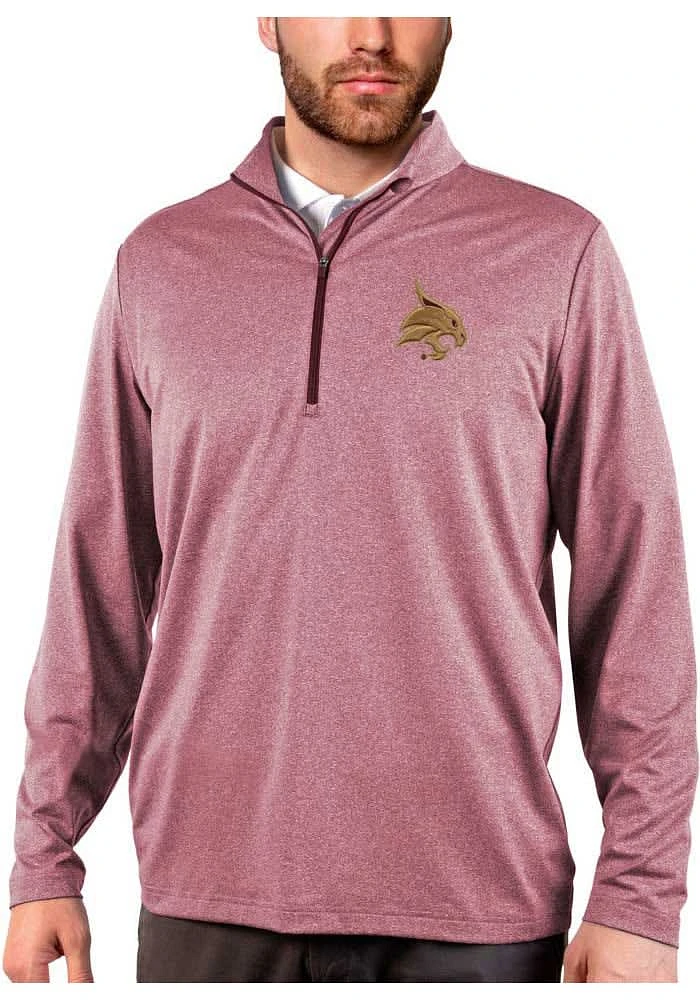 Antigua Texas State Bobcats Mens Maroon Rally Long Sleeve Qtr Zip Pullover