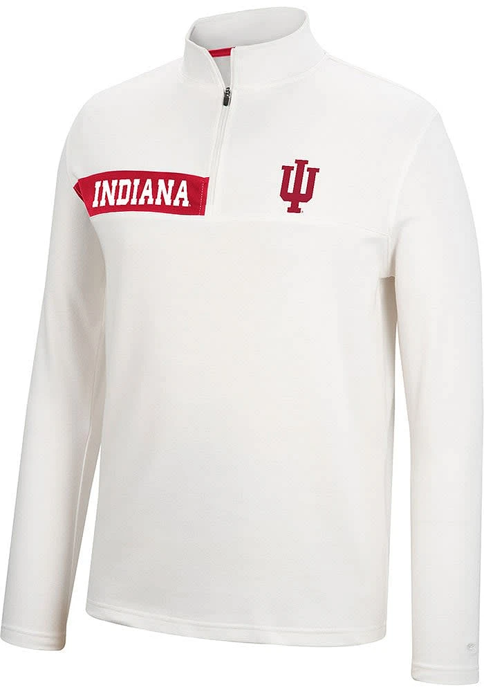 Colosseum Indiana Hoosiers Mens White Harrington Long Sleeve Qtr Zip Pullover