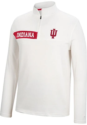 Colosseum Indiana Hoosiers Mens White Harrington Long Sleeve Qtr Zip Pullover