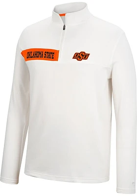 Colosseum Oklahoma State Cowboys Mens White Harrington Long Sleeve Qtr Zip Pullover