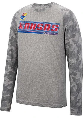 Colosseum Kansas Jayhawks Grey Quintana Camo Raglan Long Sleeve T Shirt