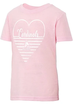 Colosseum Ball State Cardinals Girls Pink Knobby Heart Short Sleeve Tee