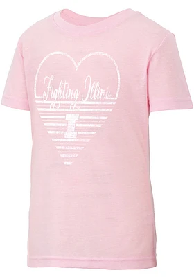 Colosseum Illinois Fighting Illini Girls Pink Knobby Heart Short Sleeve Tee
