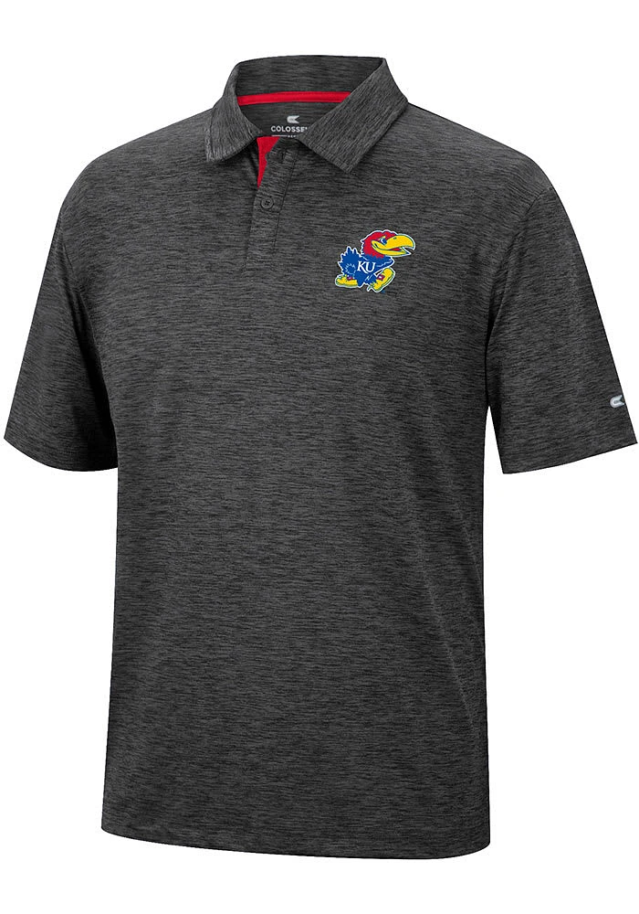 Colosseum Kansas Jayhawks Mens Black Tournament Short Sleeve Polo
