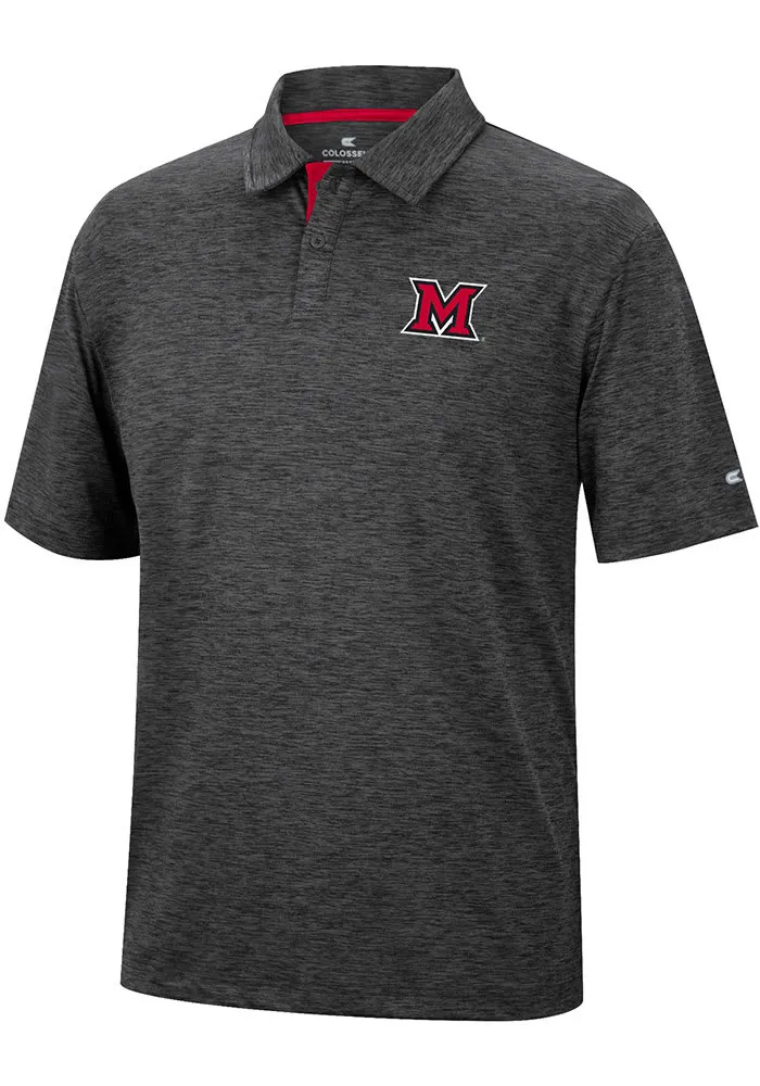 Colosseum Miami RedHawks Mens Black Tournament Short Sleeve Polo