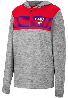 Colosseum SMU Mustangs Youth Grey Fidelity Long Sleeve Quarter Zip Shirt