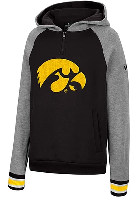 Colosseum Iowa Hawkeyes Youth Black Tuppence 1/4 Zip Long Sleeve Hoodie