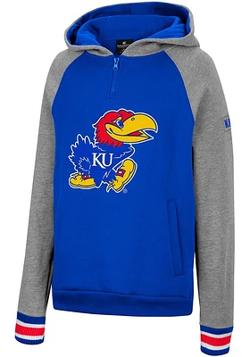 Colosseum Kansas Jayhawks Youth Blue Tuppence 1/4 Zip Long Sleeve Hoodie