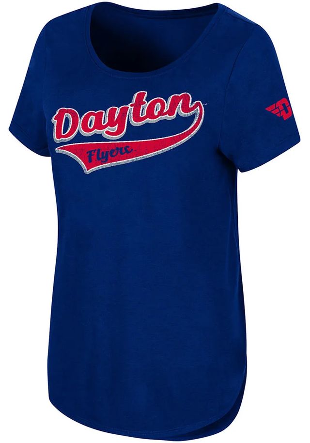 Colosseum Dayton Flyers Womens Navy Blue Down To The River Short Sleeve T-Shirt