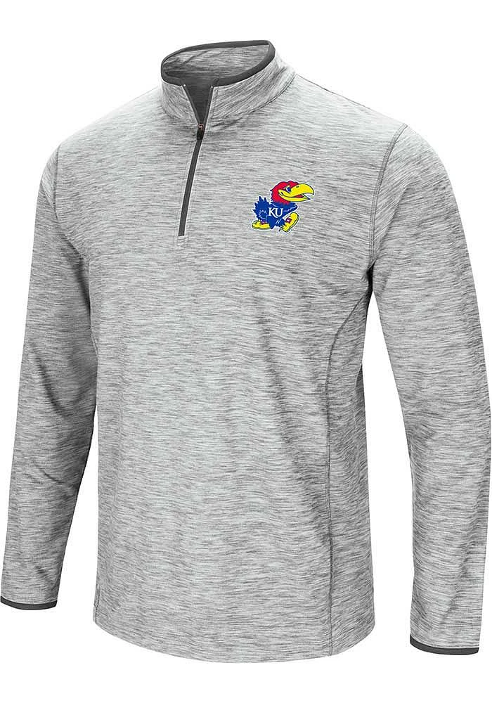 Colosseum Kansas Jayhawks Mens Grey Sprint Long Sleeve Qtr Zip Pullover