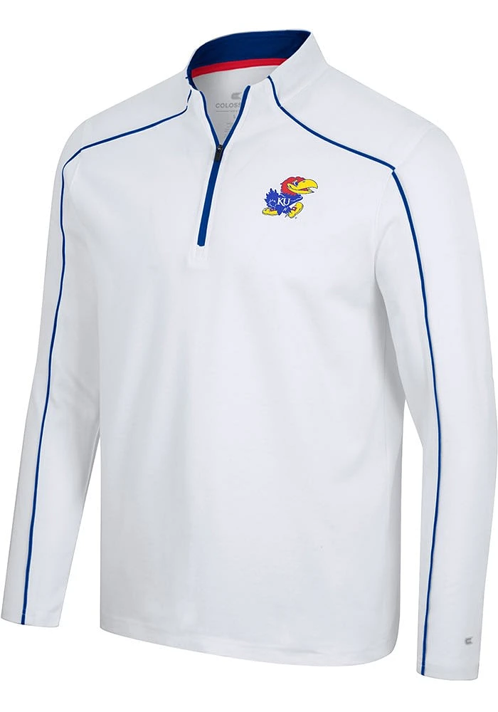 Colosseum Kansas Jayhawks Mens White Take your time Long Sleeve Qtr Zip Pullover