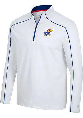 Colosseum Kansas Jayhawks Mens White Take your time Long Sleeve Qtr Zip Pullover